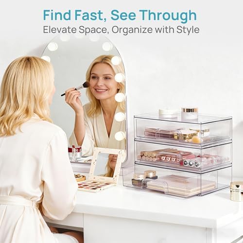 Vtopmart Clear Stackable Storage Drawers, 4 Pack Wide Plastic Organizers - Image 4