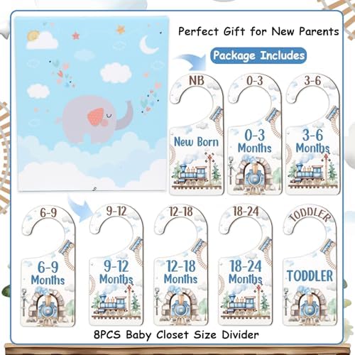Baby Closet Dividers 8PCS, Retro Train Themed Wooden Double-Sided Clothes Size - Image 5