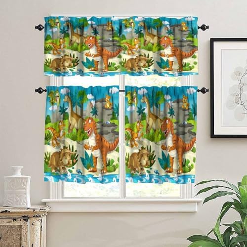 Boys Dinosaur Valance Curtains, Cartoon Dino Window Treatments - Image 3