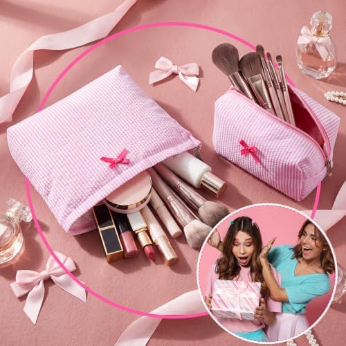 Huhumy 2 Pcs Makeup Bag Set for Women, Bow Stripe - Image 5