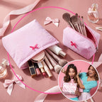 Huhumy 2 Pcs Makeup Bag Set for Women, Bow Stripe - Image 5