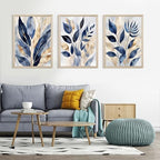 Blue Botanical Wall Art Abstract Leaf Canvas Prints Decor Modern Plant Wall Art - Image 7