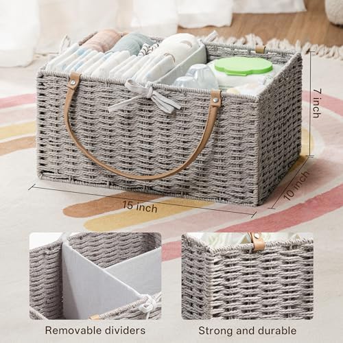 Angelhood Large Baby Diaper Caddy Organizer, Paper Rope Storage Baskets - Image 2