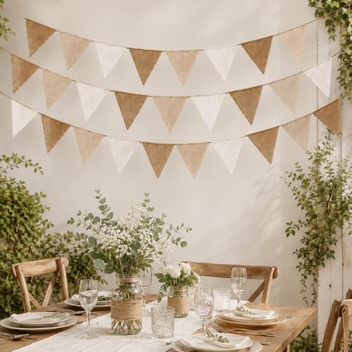 G2PLUS Pennant Banner Triangle Flag Bunting Garland Linen Rustic Boho 36PCS - Image 4