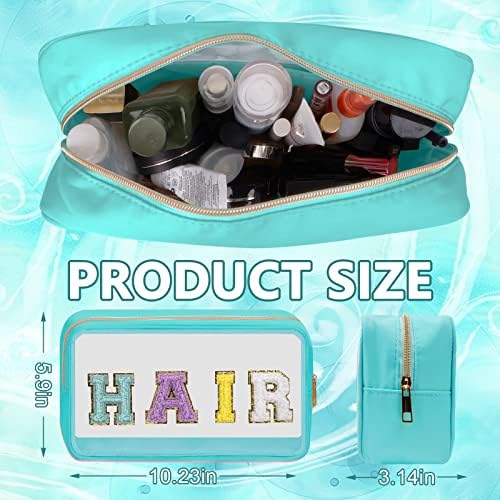 Iqimott Clear Patch Makeup Bag Hair Pouch, Preppy Personalized Chenille Letter - Image 2
