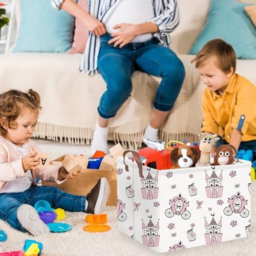 Rectangular castle Storage Basket, Kids Dirty Clothes Hamper, Waterproof canvas - Image 3