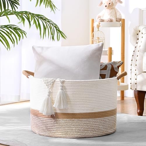 45L Blanket Basket, 17.5"x11.5" Woven Storage Baskets - Image 3