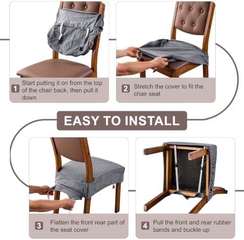 Genina Waterproof Chair Covers Set of 4, Stretch Chair Cover, Dark Gray - Image 5
