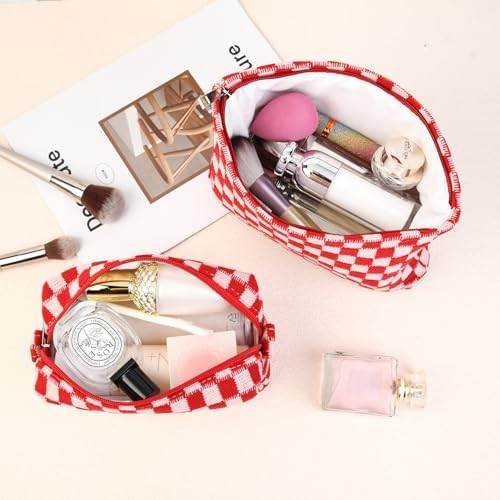 SOIDRAM 2 Pcs Checkered Makeup Bag Large Cosmetic Bag Toiletry Bag Makeup Pouch - Image 4