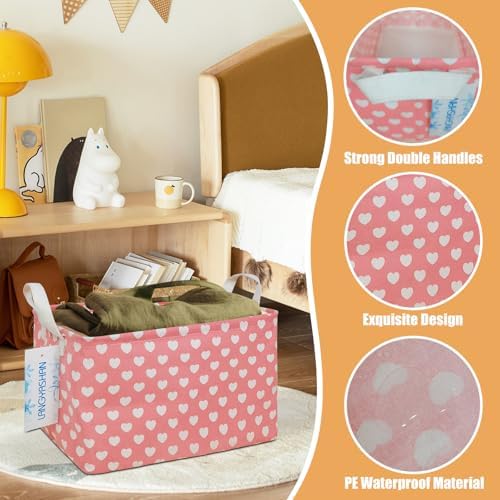 Rectangular Collapsible Storage Basket Nursery Organizer Pink Heart - Image 3