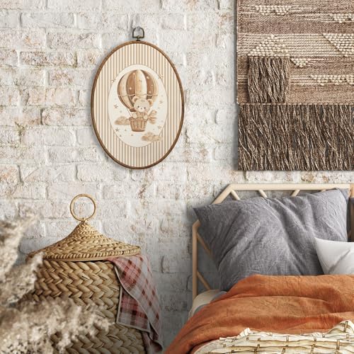 SONMYSULIL Bear Hot Air Balloon Nursery Wall Art Decor, Kids Room Oval Wall - Image 4