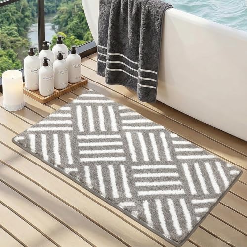 ORTIGIA Striped Gray Bathroom Rugs Non Slip Washable, 20x30 Quick Dry Absorbent - Image 3