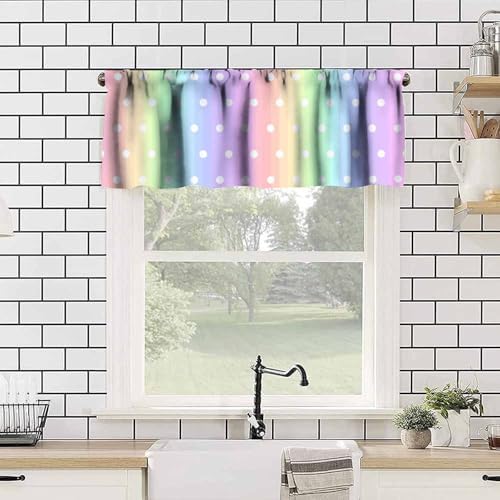 Colorful Rainbow Window Valance, Cartoon Cute Pastel Stripes Polka Dots Print - Image 4