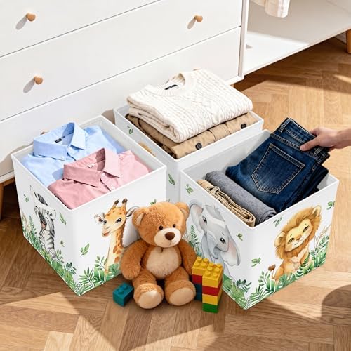 11.8" Jungle Animals Cube Storage Organizer Set 3Pcs Lion Giraffe Elephant Cube - Image 6