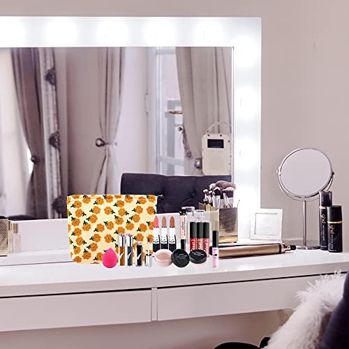 Flat Makeup Bag for Women, Zipper Cosmetic Pouch for Purse, Flower Yellow - Image 6