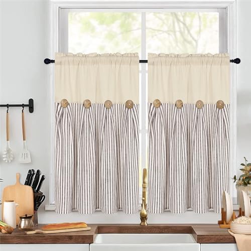 ASPMIZ Cotton Linen Kitchen Curtains 36 Inch Length, Farmhouse Rod Pocket Short - Image 2