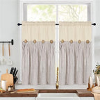 ASPMIZ Cotton Linen Kitchen Curtains 36 Inch Length, Farmhouse Rod Pocket Short - Image 2