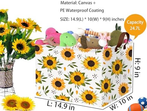 Sunflower Empty Gift Storage Basket Collapsible Canvas Baby Toy Bin Decor - Image 2
