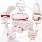Gosect 3pc Makeup Bag Set, Quilted Makeup Bag Set, Large Floral Cosmetic Bag - Image 3