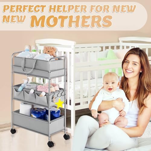 Honeydak 2in1 Baby Diaper Caddy Organizer Cart Bedside Rolling Cart - Image 5