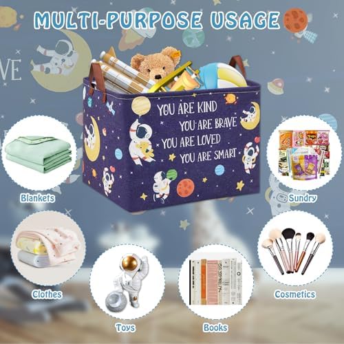 Space Room Decor Kid Storage Box, Boys Astronaut Planets Stars Organizer Toy - Image 5