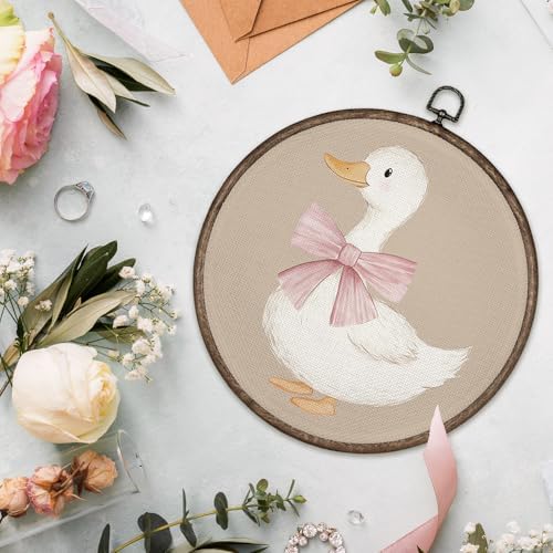 GWFSJYU Cute Duck Framed Wall Art, Duck Bathroom Decor, Vintage Pink Bow Ducks - Image 3