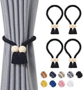 NICEEC 4 Pack Wooden Ball Magnetic Curtain Tiebacks Boho Home Decor Drape Tie by NICEEC