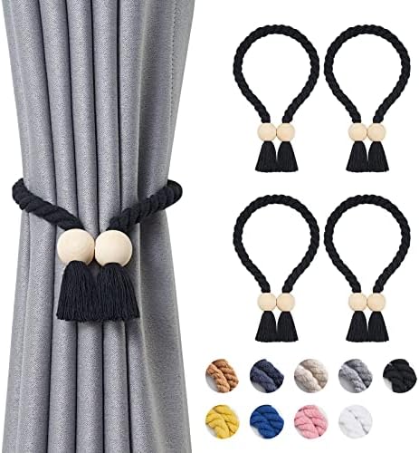 NICEEC 4 Pack Wooden Ball Magnetic Curtain Tiebacks Boho Home Decor Drape Tie by NICEEC