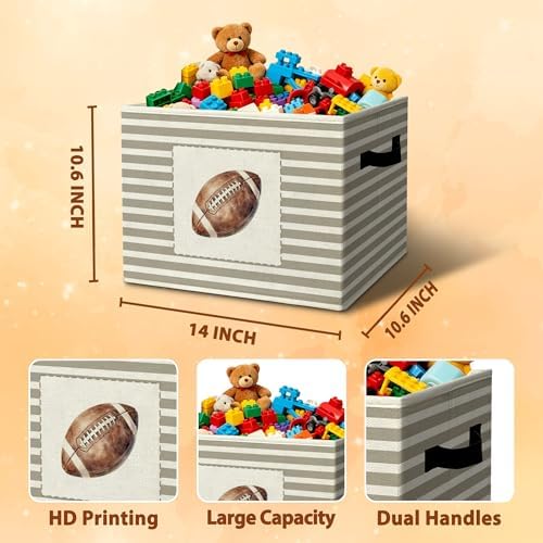 Rustic Football Storage Bins Boxes Handles - Image 3