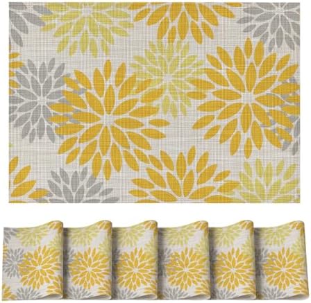 Artoid Mode Floral Plastic Placemats Set of 6, 12x18 Inch Washable Non-Slip by ArtoidMode