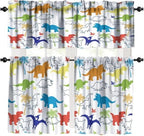 Dinosaur Kids Valance Curtains, Cartoon Colorful Dino Blackout Window Drapes by Unknown