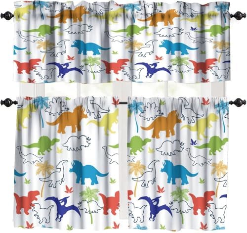 Dinosaur Kids Valance Curtains, Cartoon Colorful Dino Blackout Window Drapes by Unknown