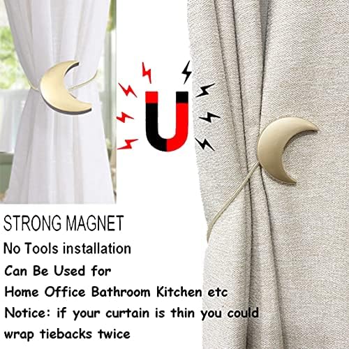 Magnetic Curtain Tiebacks Metal 1 Pair Metal Moon Curtain Clips Rope Holdbacks - Image 3
