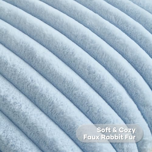 FUTEI Pack of 2 Faux Fur Throw Pillow Covers 24x24 Inch, Light Blue - Image 2