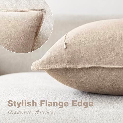 Foindtower Linen Solid Decorative Throw Pillow Covers 20x20 Inch Tan Beige - Image 3