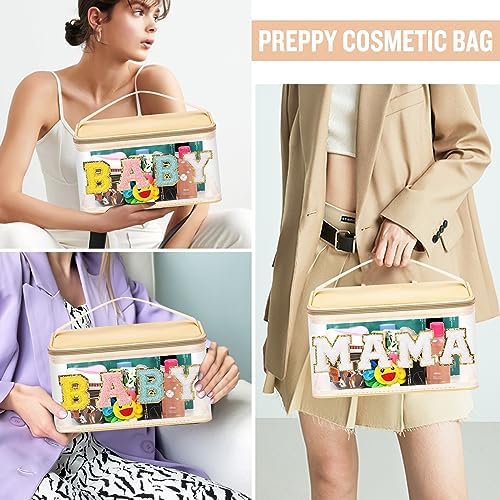 2 Pcs Chenille Letter Clear Makeup Bags Mama Baby Pouch, Preppy Patch Makeup - Image 5
