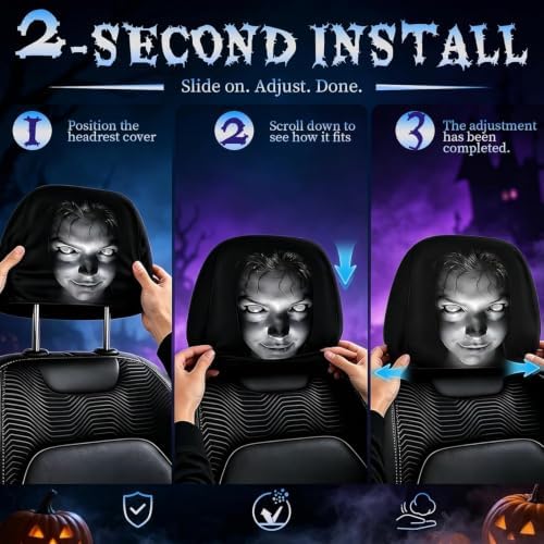 2pcs Headrest Covers for Cars, Ghost Face Headrest Covers, Scary Face Printing - Image 5