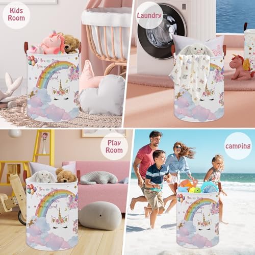Unicorn Room Decor Kids Laundry Basket, Rainbow Cloud Toy Box - Image 5