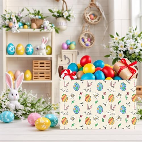Large Cute Easter Basket for Kid Empty Gift Baby Rectangle Storage Bin Bunny - Image 5