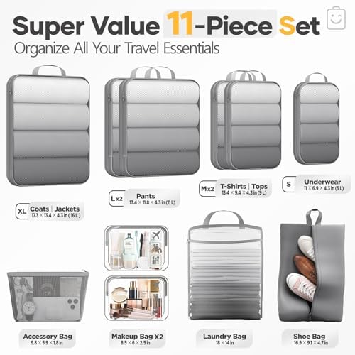 Veken 11 Set Compression Packing Cubes Garment Bags - Image 2