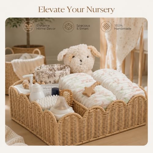Wicker Diaper Caddy Organizer, Nursery Storage Basket - Image 2