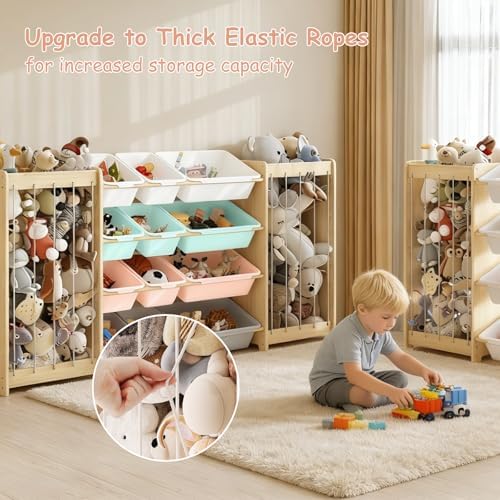 EXPERLAM Large Toy Storage Organizer, Wooden Stuffed Animal Storage & 12-Bins - Image 5