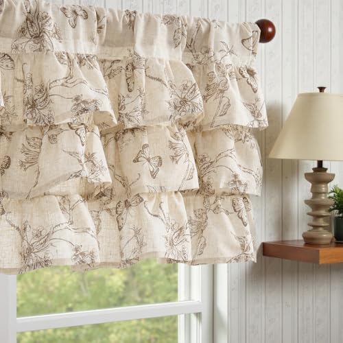 jinchan Ruffled Floral Valance Curtain 18 Inch 1 Panel Taupe on Beige by JINCHAN