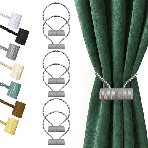 Hion Magnetic Curtain Tiebacks Grey 6pcs, Curtain Holdbacks Hooks Holders by Hion