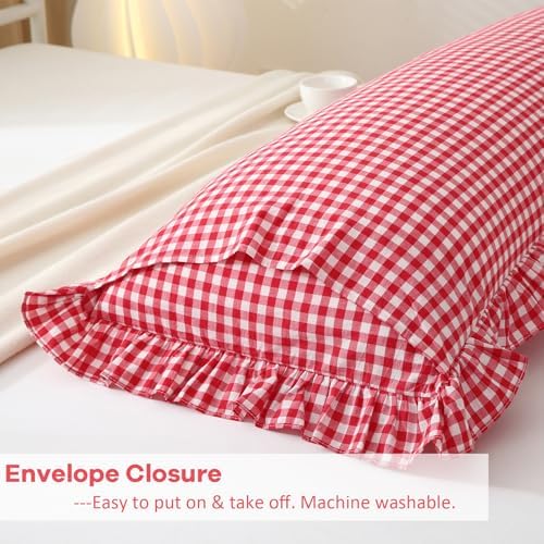 Red White Gingham Ruffle Body Pillow Cover 20"x54" - Image 5