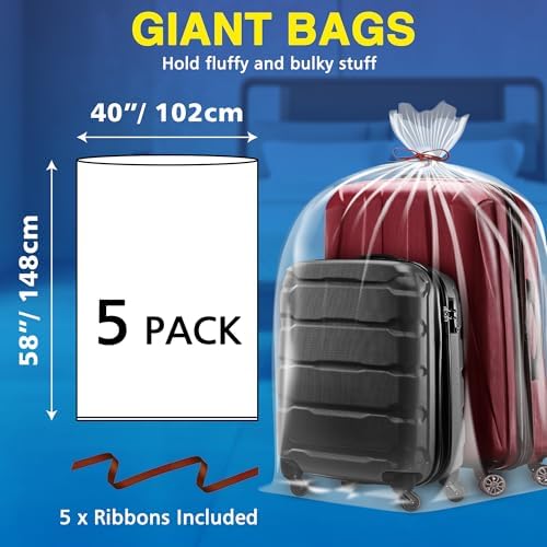 5 Pack 40” x 58” Extra Large Clear Plastic Storage Bags - Image 2