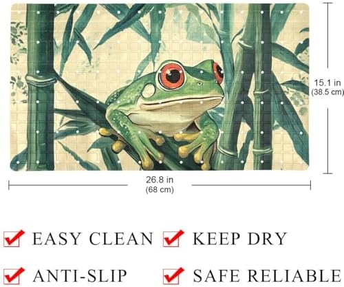 Bathtub Mat Non Slip 26.8x15.1In, Bamboo Green Frog Bath Mat - Image 4