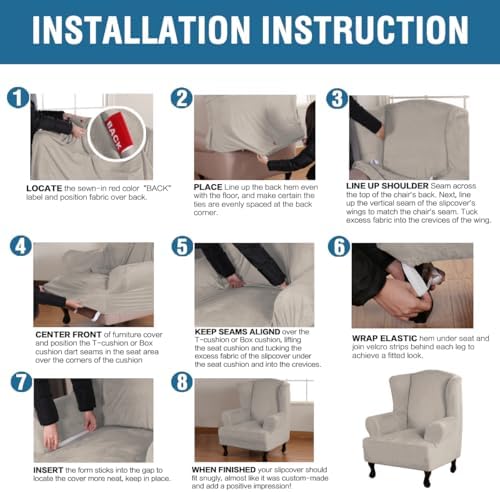 H.VERSAILTEX Wingback Chair Covers Velvet Plush Wing Chair Slipcover 1 Piece - Image 5