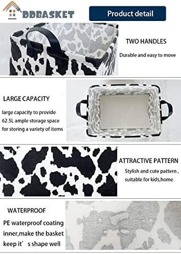 Rectangle Cow Basket Cow Print Storage Bins Cute Canvas Organizer Bin - Image 6