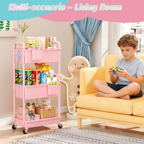 SUNALLY Baby Diaper Caddy Cart, 3 Tier Rolling Diaper Cart - Image 6